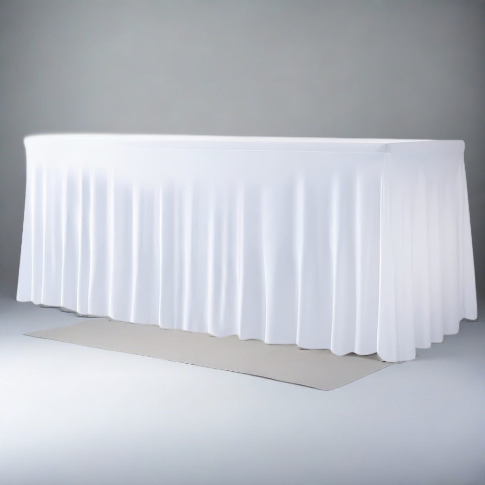 White rectangle table linen to floor