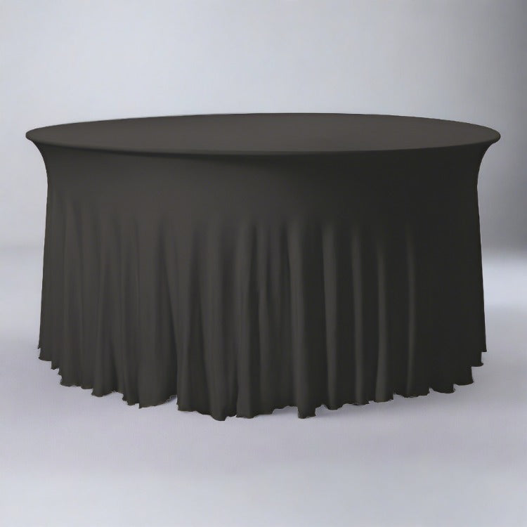 Linen Rental - 120" Round fitted black linen. Fits 5' round table to floor