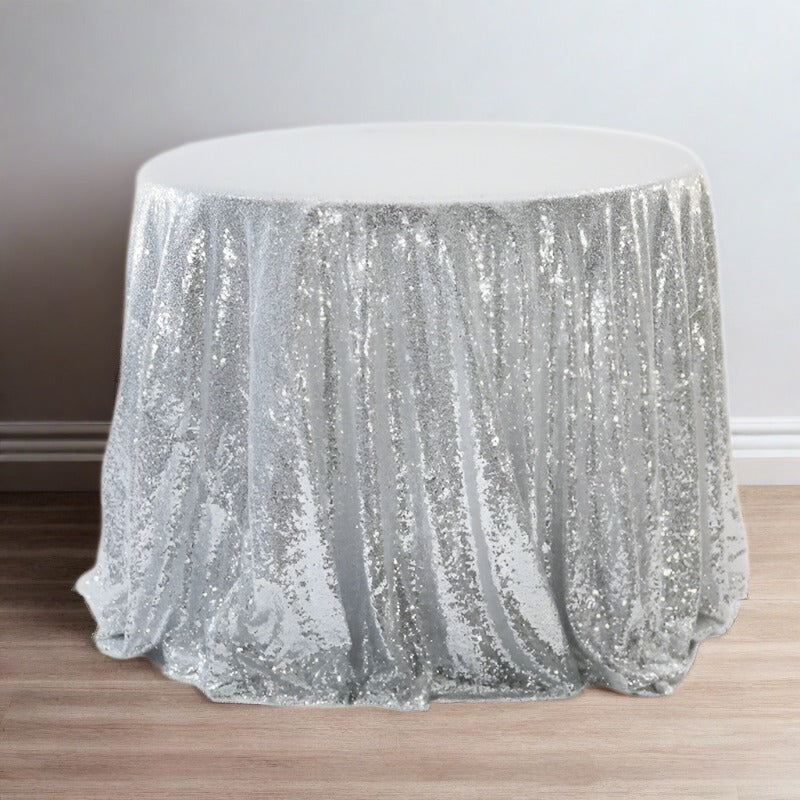Silver Sequin Round Tablecloth 120"