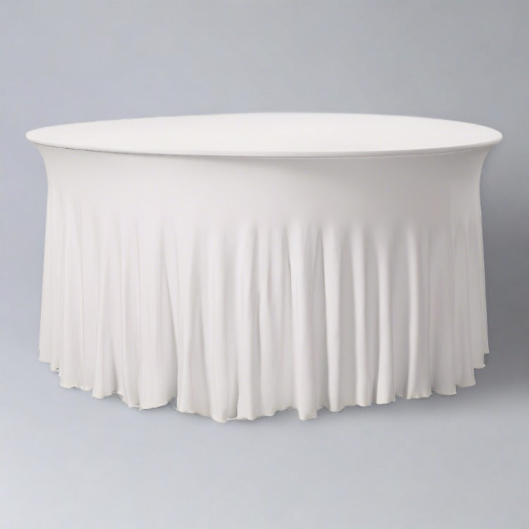 Linen Rental - 120" Round fitted white linen. Fits 5' round table to floor
